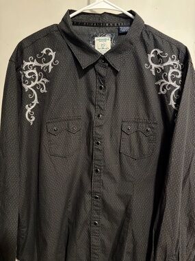 Panhandle Slim Black Western Shirt with White Embroidered Shoulders